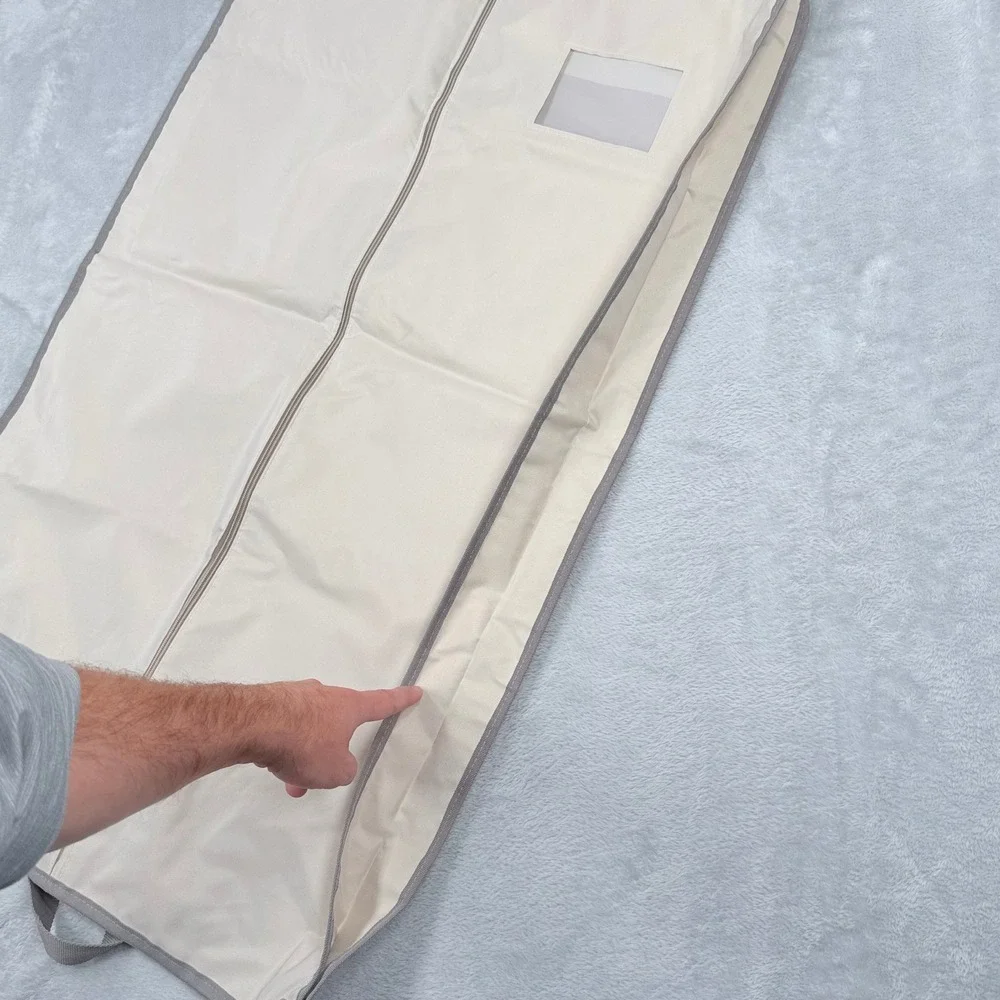 Brioni Garment Bag Cream Grey Logo Hanging Folding Suit Carrier Travel Cover 075